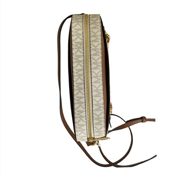 Michael Kors Crossbody Bag Jet Set Large Leather MK print logo Vanilla - Picture 6 of 11